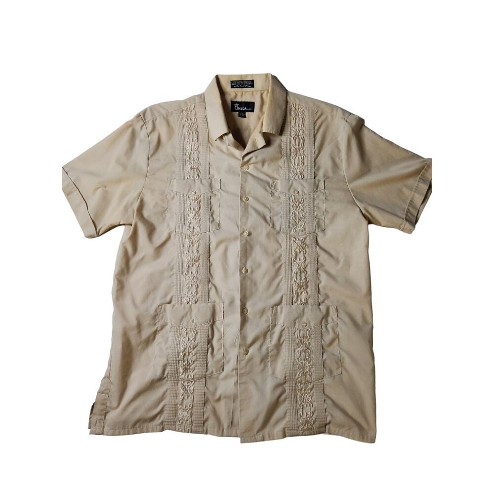 mens omega collered button up short sleeve stitch design sand summer shirt